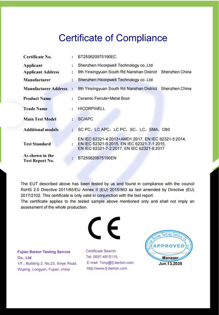 CHINA Shenzhen Hicorpwell Technology Co., Ltd certificaten